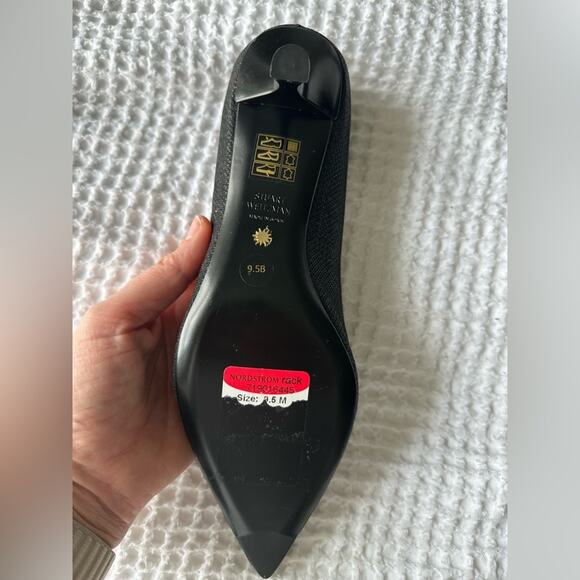 STUART WEITZMAN Eva Black Shimmering Kitten Heel Pumps NWT - Picture 9 of 10